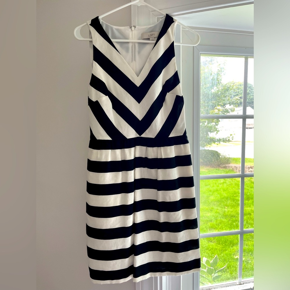 Loft Dress- worn once. Black and White stripe dress.